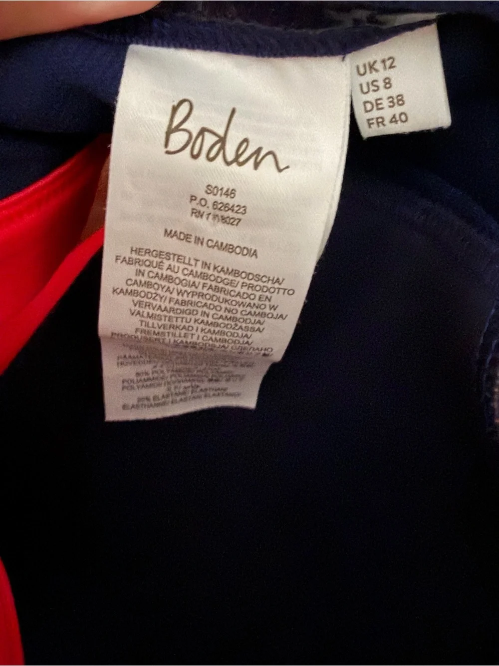 Boden Navy and Coral Contrast V-Panel Bikini Set Women’s 8 US